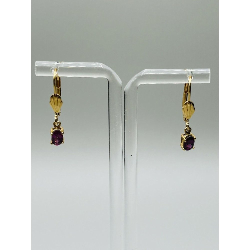 Karis Earrings Gold-tone Purple Stone Oval Prong‎ Set Open Back Lever Back NH